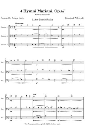 Franciszek Walczyński | 4 Hymni Mariani, Op.47 (for Bassoon Trio)