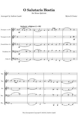 Myles Foster | O Salutaris Hostia (arr. for Brass Quintet)
