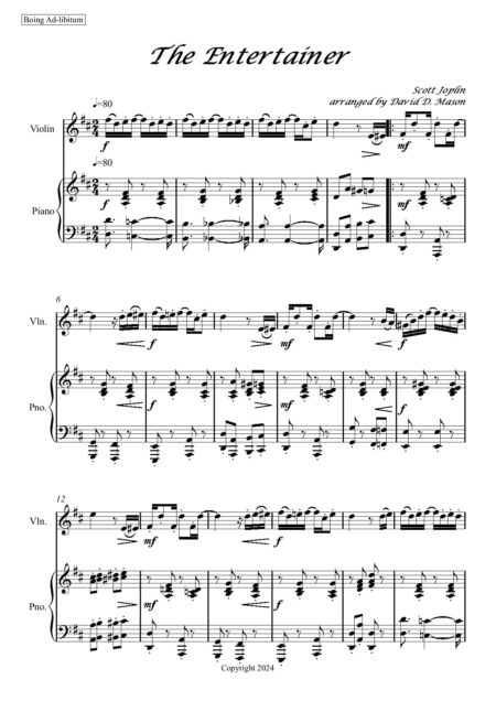 The Entertainer Violin Score and parts page 002