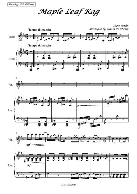 Maple Leaf Rag Violin Score and parts page 002