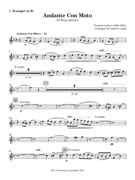 Brass Quintet Archer F Andante Con Moto 1. Trumpet in Bb Page 2