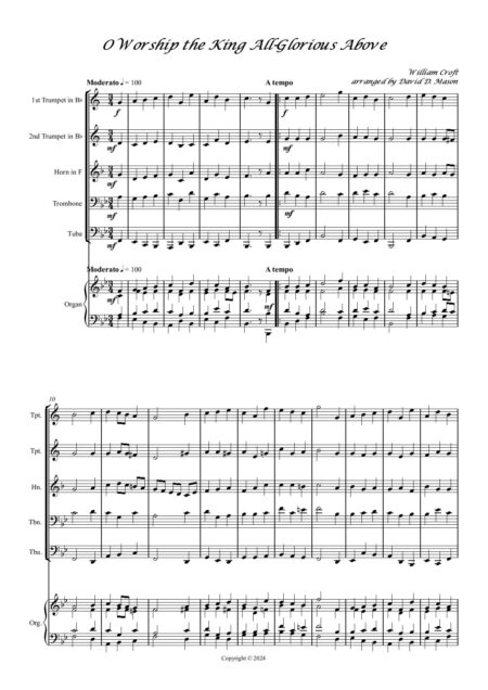 O Worship the King All Glorious Above Brass Quintet 1 Score and parts page 002
