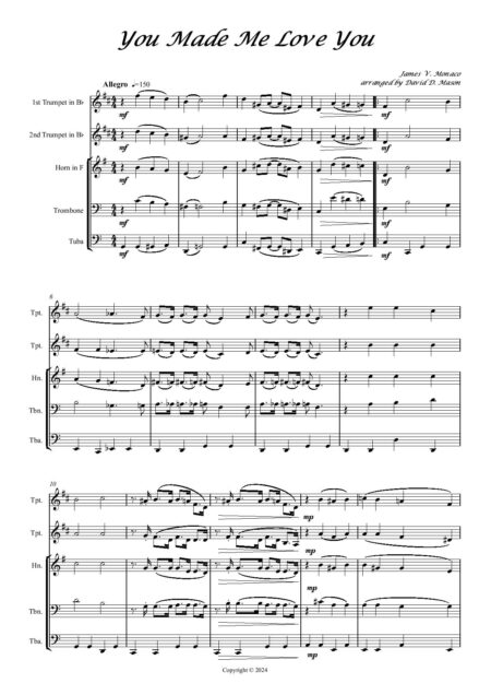You Made Me Love You Brass Quintet Score and parts page 002
