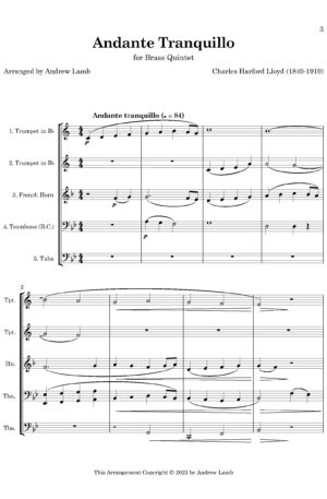Andante Tranquillo (by Charles Harford Lloyd, arr. for Brass Quintet)