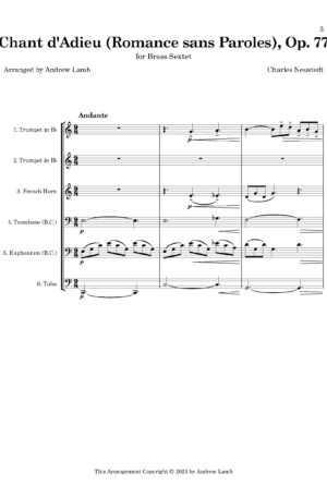 Chant d’Adieu (Romance sans Paroles), Op. 77 [by Charles Neudtedt, arr for Brass Sextet]