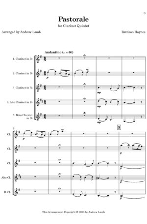 Battison Haynes | Pastorale | for Clarinet Quintet