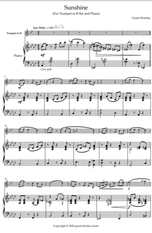“Sunshine” Original Jazz Waltz for Trumpet in B flat and Piano