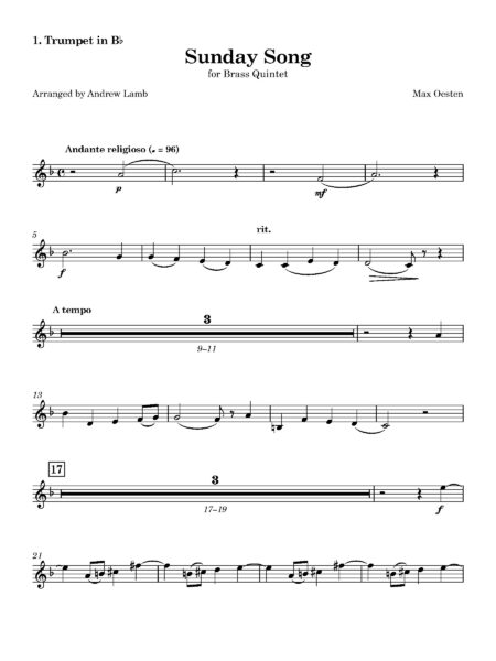 Max Oesten | Sunday Song | for Brass Quintet - Image 2