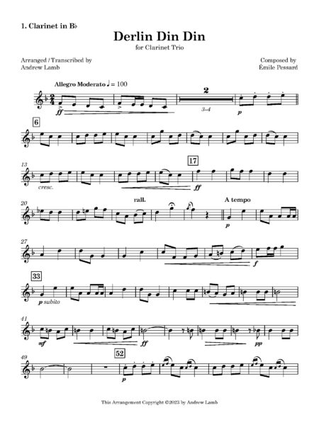 Derlin Din Din Morning Song Clarinet 1. Clarinet in Bb Page 1