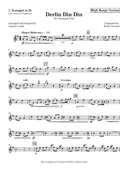 Derlin Din Din Morning Song Trumpet 1. Trumpet in Bb Opt. Cornet or Flugelhorn Page 1