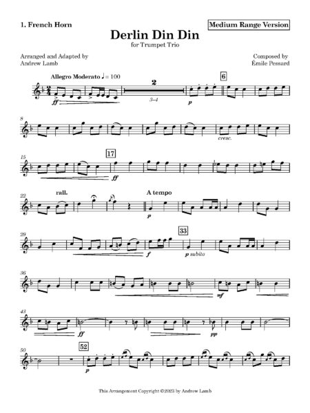 Derlin Din Din Morning Song French Horn 1. French Horn Page 1