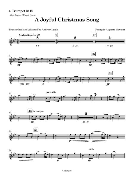 A Joyful Christmas Song 1. Trumpet in Bb Opt. Cornet Flugel Horn Page 1