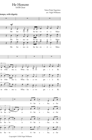 He Honore (Maori hymn for SATB choir)