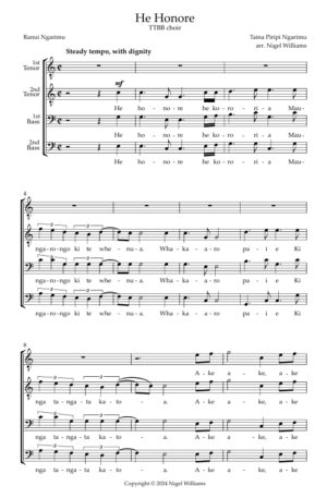 He Honore (Maori hymn for TTBB choir)