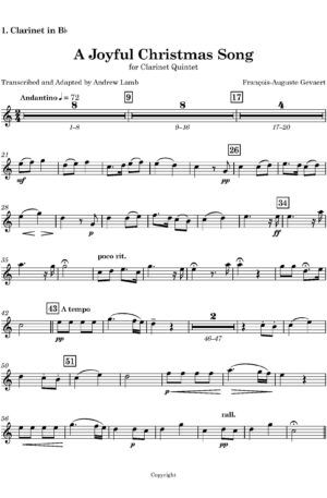 François-Auguste Gevaert | A Joyful Christmas Song | for Clarinet Ensemble (5-Part)