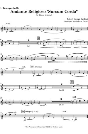 Robert George Hailing | Andante Religioso – Sursum Corda | for Brass Quintet