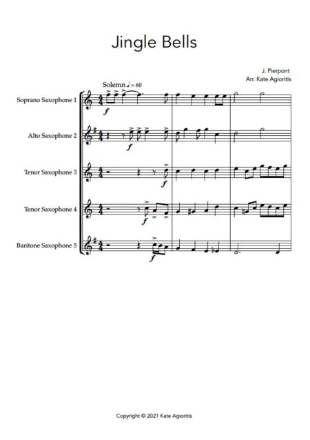 Jingle Bells - Jazz Arrangement for Saxophone Quintet