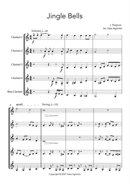 Jingle Bells - Jazz Arrangement for Clarinet Quintet