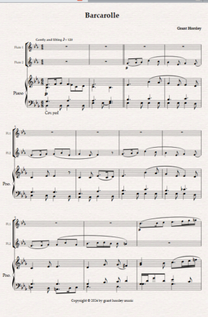 “Barcarolle” Original For Flute Duet and Piano.