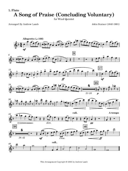 Wind Quintet Stainer J A Song of Praise 1. Flute