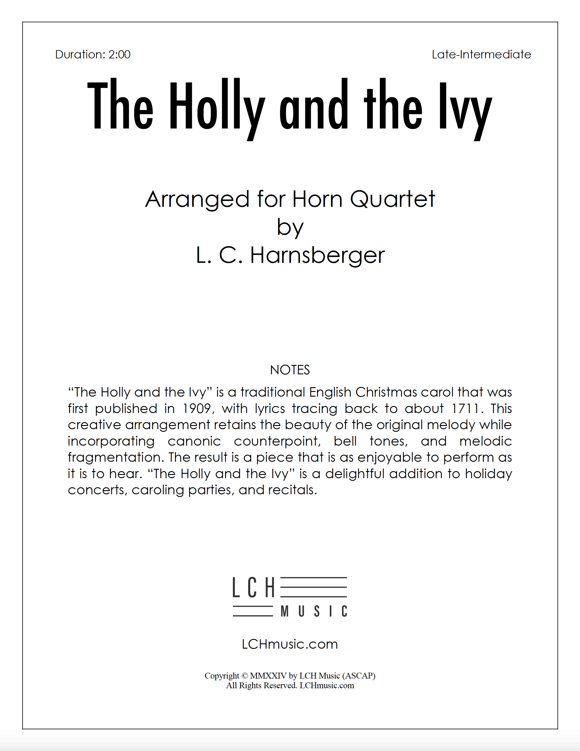 Holly and the Ivy Horn Quartet Cover Scan