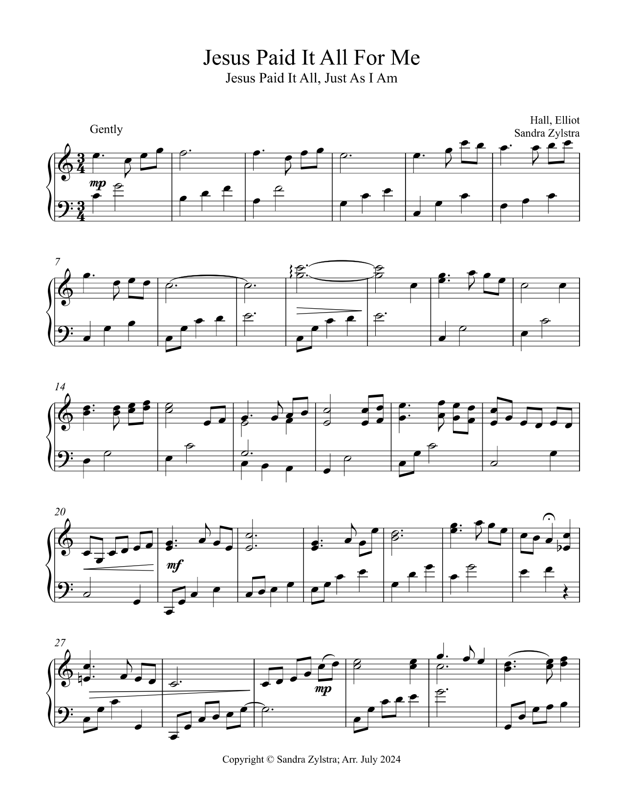 Jesus Paid It All For Me - Intermediate Piano Solo - Image 2