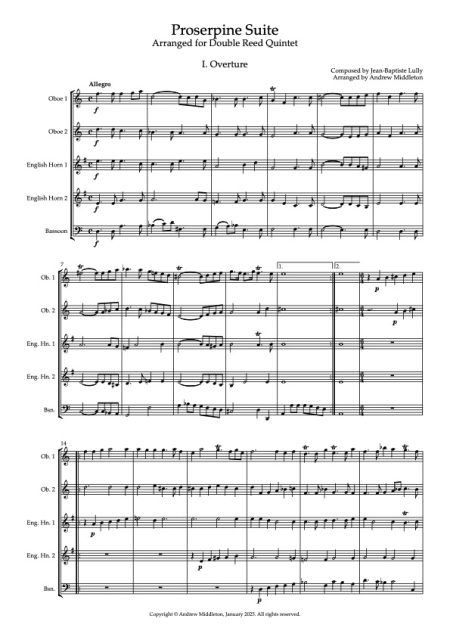 Proserpine Suite for double reed Score and parts 1