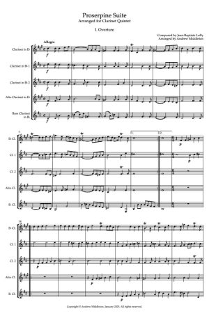 Proserpine Suite arranged for Clarinet Quintet