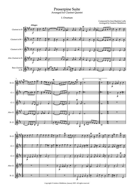 Proserpine Suite for Clarinet Quintet Full Score