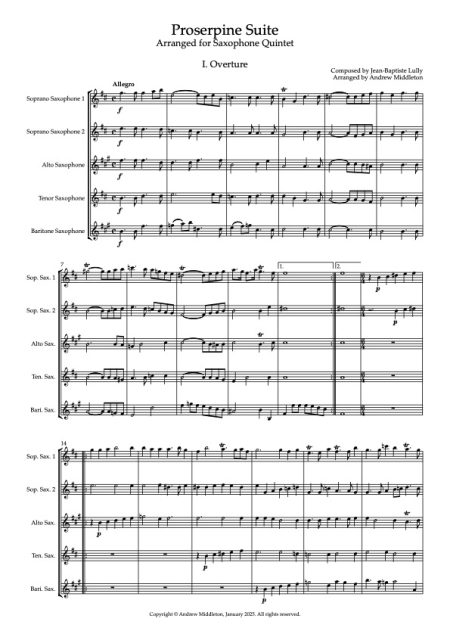 Proserpine Suite for Sax quintet Score and parts 1