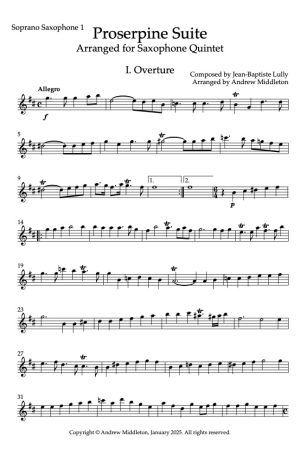 Proserpine Suite arranged for Saxophone Quintet