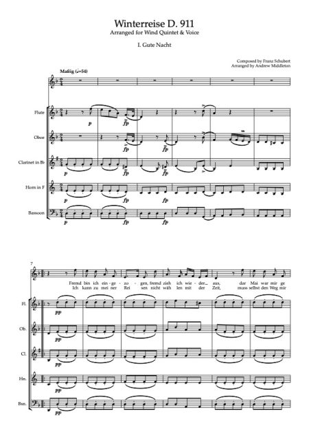 Winterreise for WW5 and voice complete score and parts 2