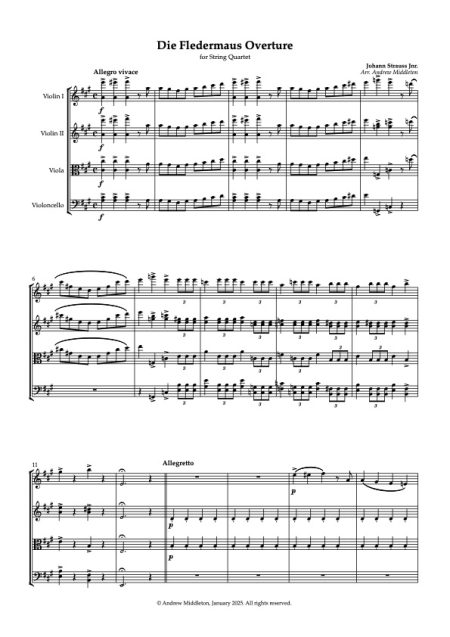 Fledermaus Overture for string quartet Score and parts 1