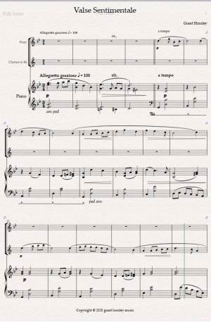 Valse Sentimentale Original for Flute, Clarinet and Piano.