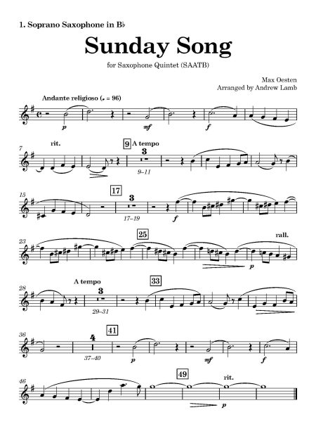 Max Oesten | Sunday Song | for Saxophone Quintet - Image 2