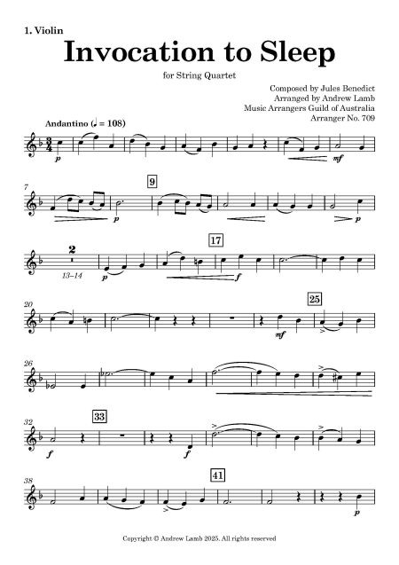 Jules BENEDICT | Invocation to Sleep | for String Quartet - Image 2