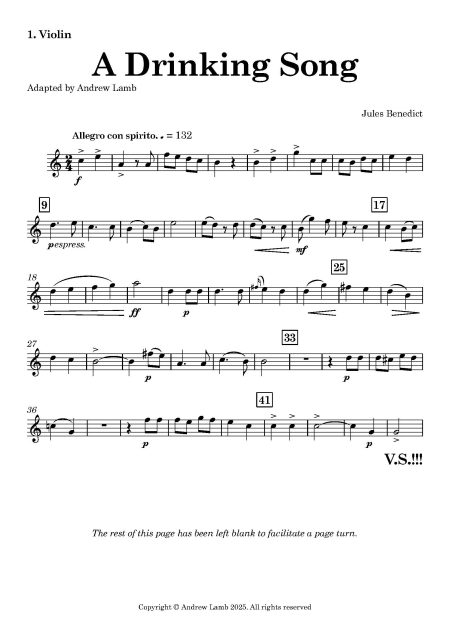 Jules BENEDICT | A Drinking Song | for String Quartet - Image 2