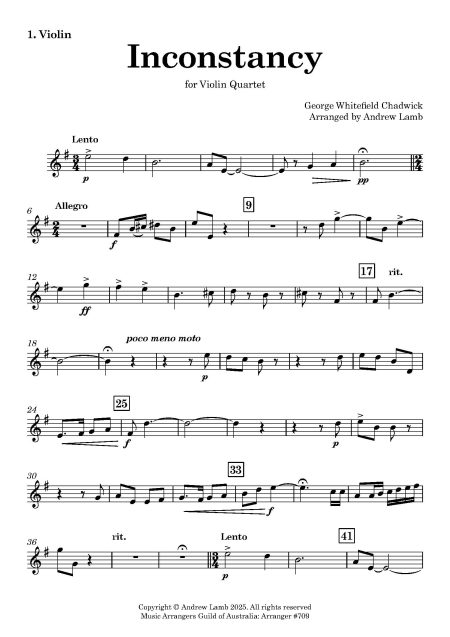 George CHADWICK | Inconstancy | for Violin Quartet - Image 2