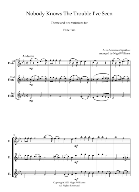 Nobody Knows the Trouble I've Seen, for Flute Trio