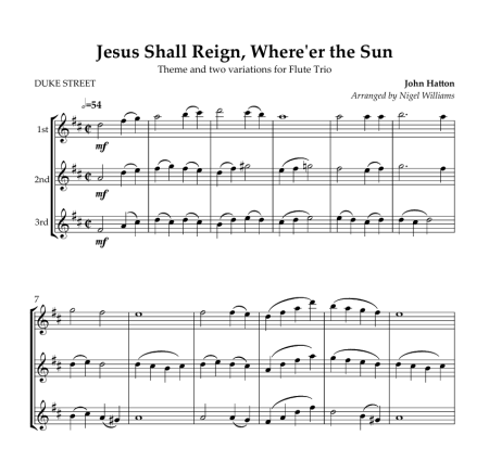 Jesus Shall Reign, Where'er the Sun, for Flute Trio