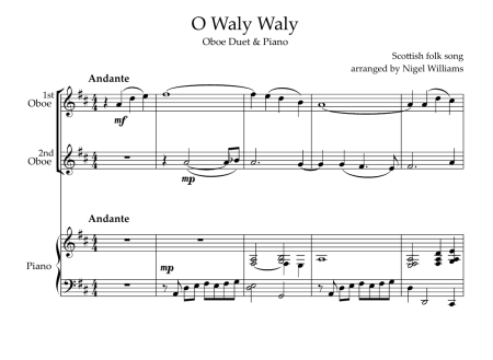 O Waly Waly, for Oboe Duet and Piano - Image 2