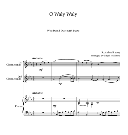 O Waly Waly, for Clarinet Duet and Piano - Image 2