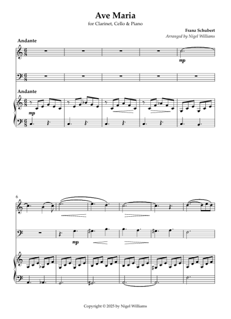 Ave Maria, for Clarinet, Cello and Piano