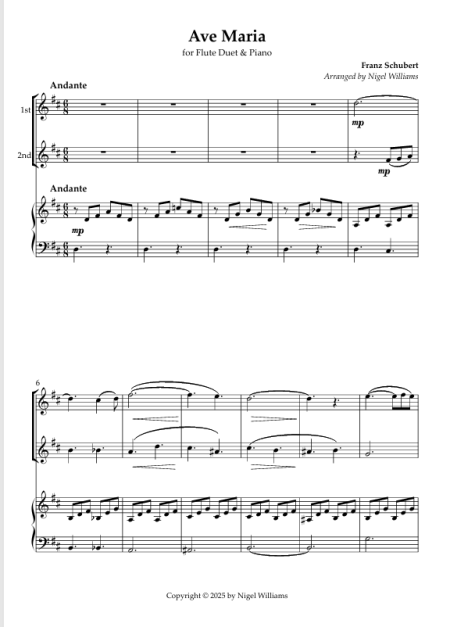 Ave Maria, for Flute Duet and Piano