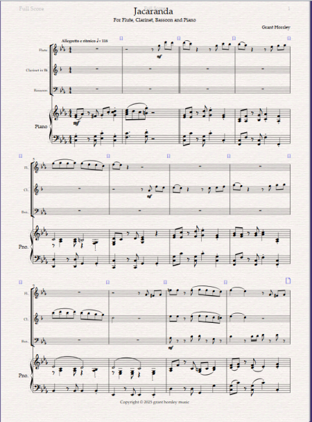 Jacaranda. Original Tango for Wind Trio and Piano. - Image 2