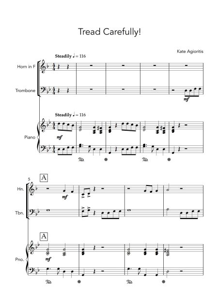 Tread Carefully - Duet for Horn and Trombone with Piano Accompaniment - Image 2