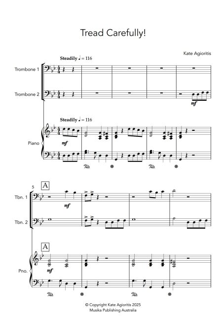 Tread Carefully - Trombone Duet with Piano Accompaniment - Image 2