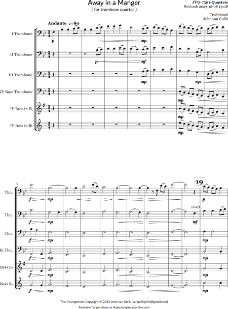 Away in a Manger - Trombone Quartet - Image 2