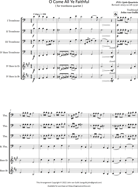 O Come All Ye Faithful - Trombone Quartet - Image 2