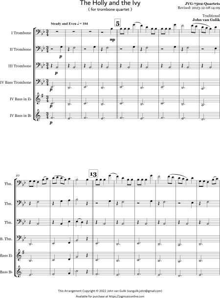 The Holly and the Ivy - Trombone Quartet - Image 2